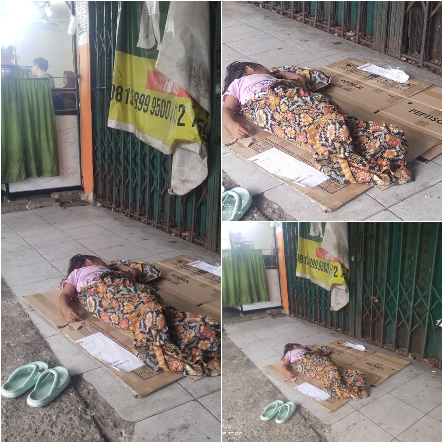 Miris!!! Diduga Lelah dan Lapar, Anak Peminta Sedekah Tertidur di Depan Ruko Jalan Prof. M. Yamin SH Bangkinang Kota