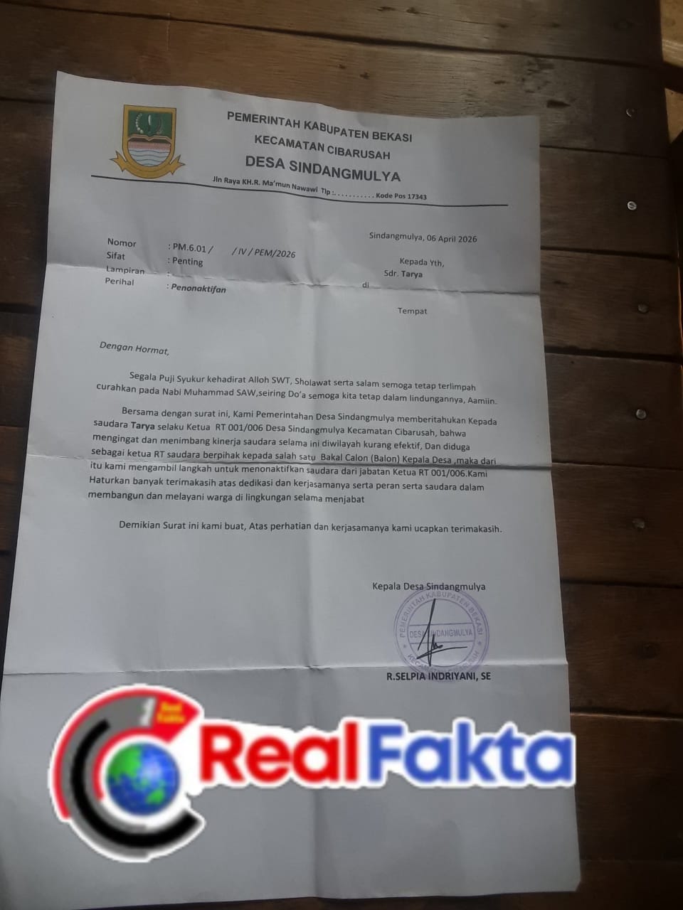 Surat Penonaktifan Ketua RT Viral Jelang Pilkades, Kades Sindangmulya Diduga Sepihak dan ada Unsur Kepentingan Politik