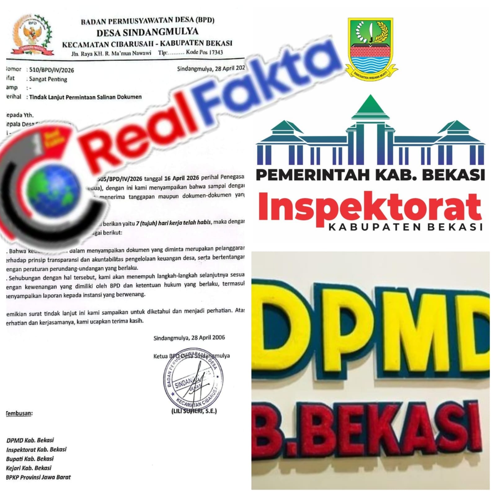 Parah! Kades Sindangmulya Diduga Belum Memberikan Salinan Dokumen Hingga Surat ke 3, BPD Layangkan Surat Aduan ke Inspektorat dan DPMD