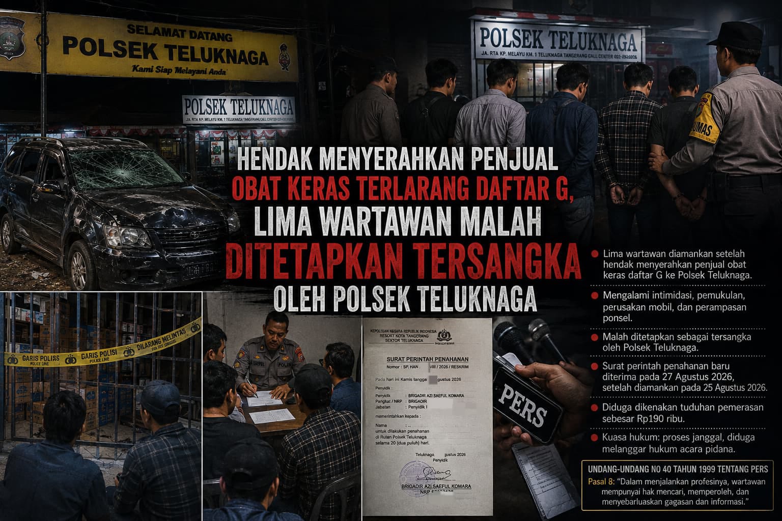 Hendak Menyerahkan Penjual Obat Keras Daftar G, 5 Wartawan Malah Ditetapkan Tersangka oleh Polsek Teluknaga